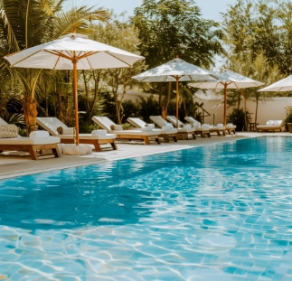 Swimming pool area of a hotel chain resort